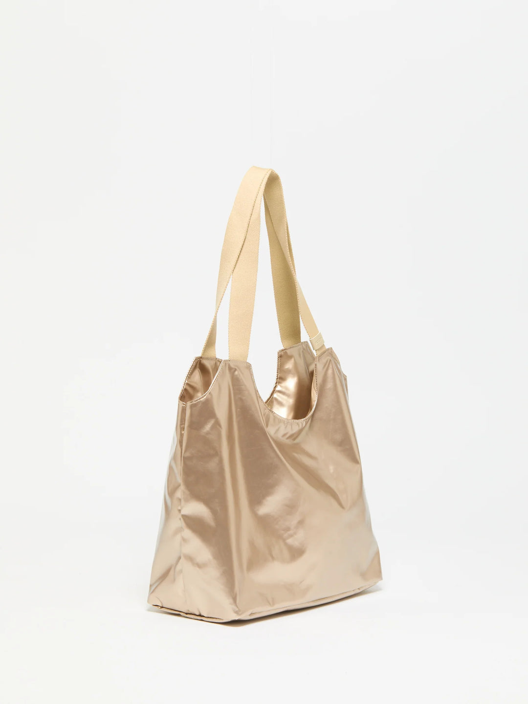Jack Gomme Tilly Light Shopping Bag in Shiny Nacre with Beige Strap available at Barbara Katz
