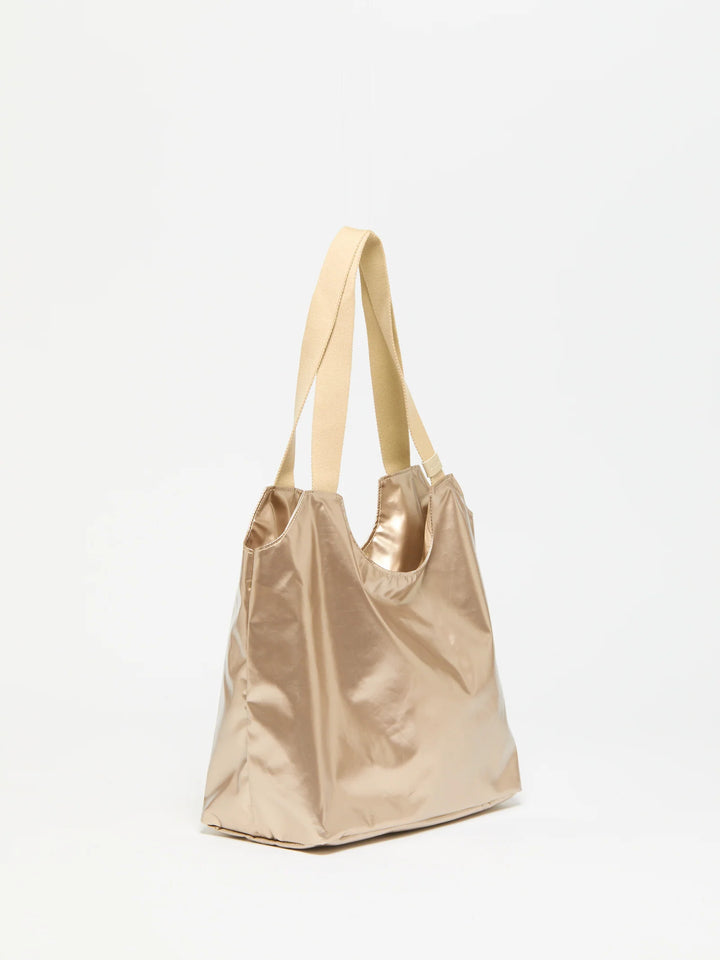 Jack Gomme Tilly Light Shopping Bag in Shiny Nacre with Beige Strap available at Barbara Katz