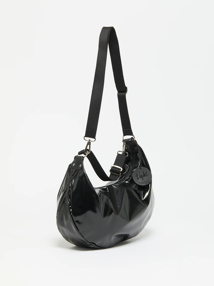 Jack Gomme Charlie Half Moon Crossbody Bag in Shiny Noir available at Barbara Katz