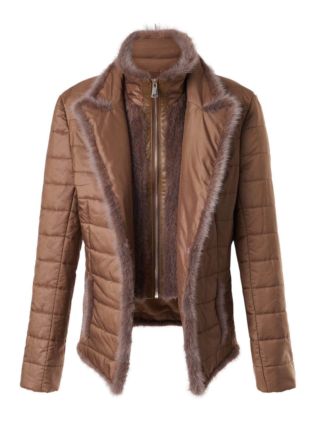 Quilted Jacket with Mink in Mocca