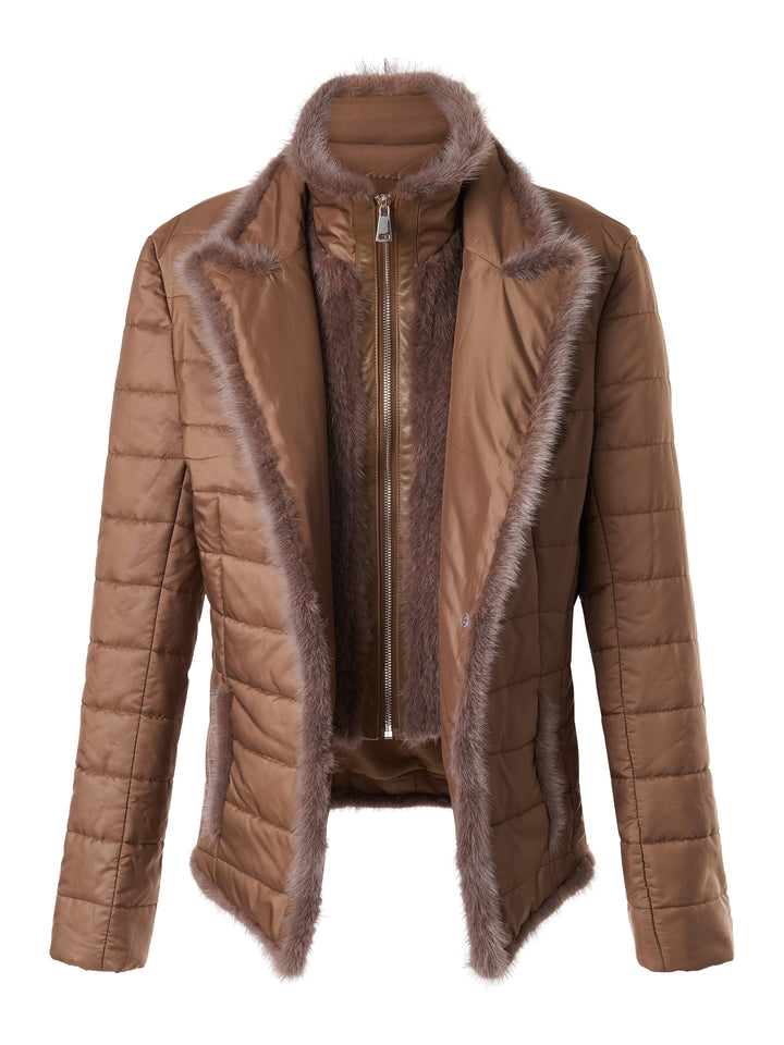 Quilted Jacket with Mink in Mocca