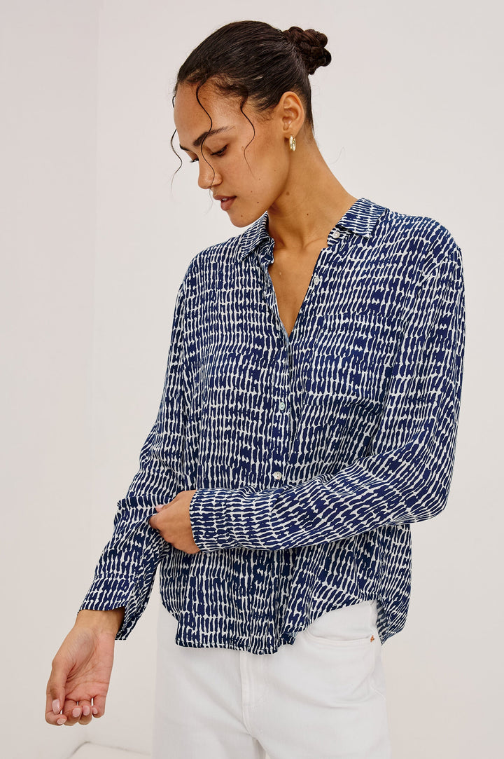 Rails Josephine Shirt in Navy Pebbled  print available at Barbara Katz