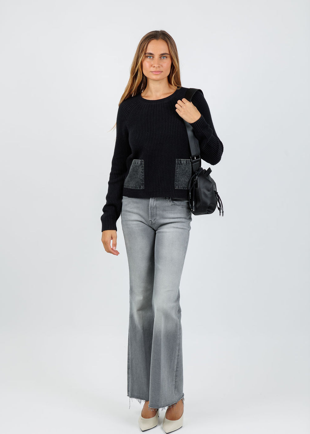 J Society Denim Pocket Crew Sweater in Black available at Barbara Katz