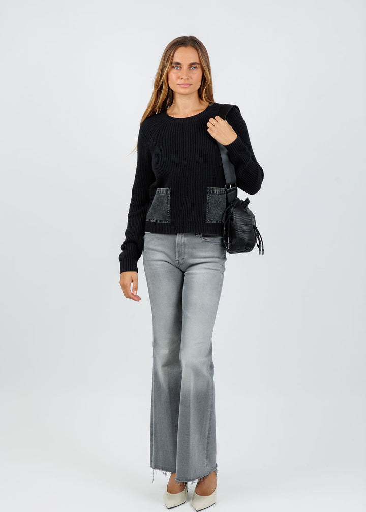 J Society Denim Pocket Crew Sweater in Black available at Barbara Katz
