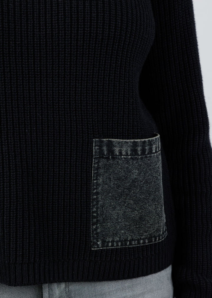 J Society Denim Pocket Crew Sweater in Black available at Barbara Katz