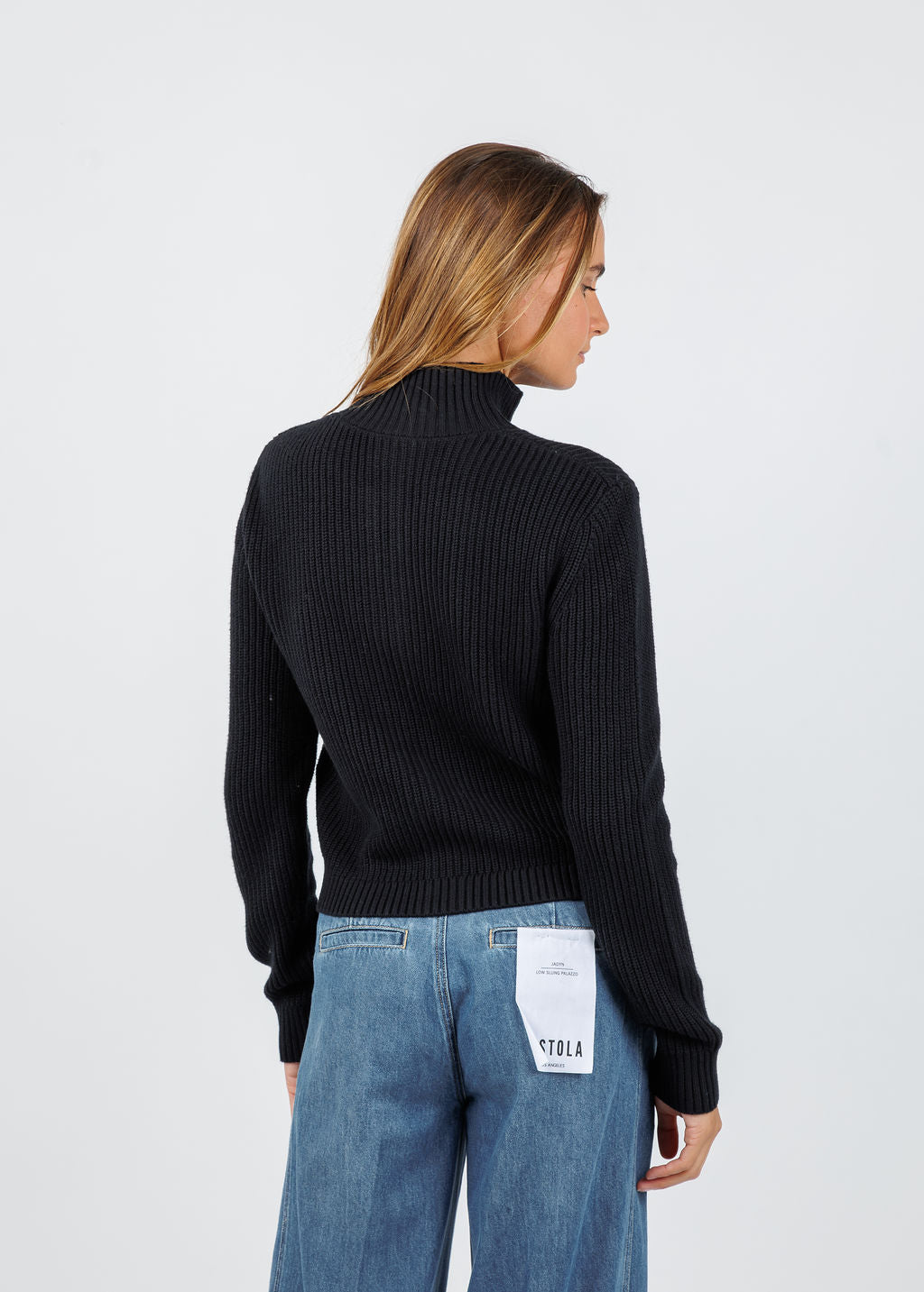 J Society Denim Pocket Zip Up Sweater in Black/Blue available at Barbara Katz