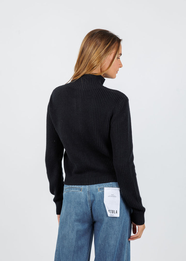 J Society Denim Pocket Zip Up Sweater in Black/Blue available at Barbara Katz
