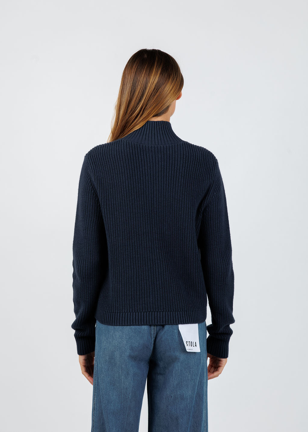 J Society Denim Pocket Zip Up Sweater in Navy available at Barbara Katz