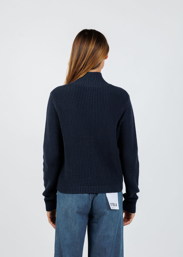 J Society Denim Pocket Zip Up Sweater in Navy available at Barbara Katz