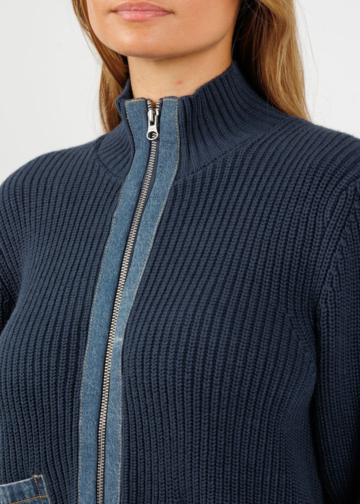 J Society Denim Pocket Zip Up Sweater in Navy available at Barbara Katz