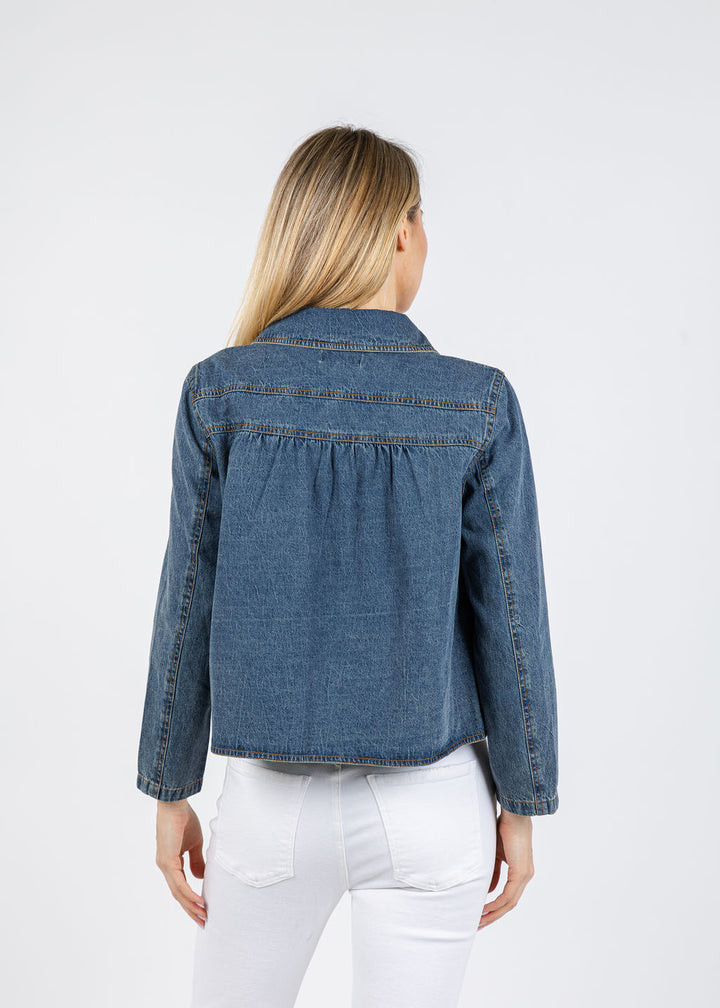 J Society Peter Pan Collar Denim Jacket in Blue available at Barbara Katz
