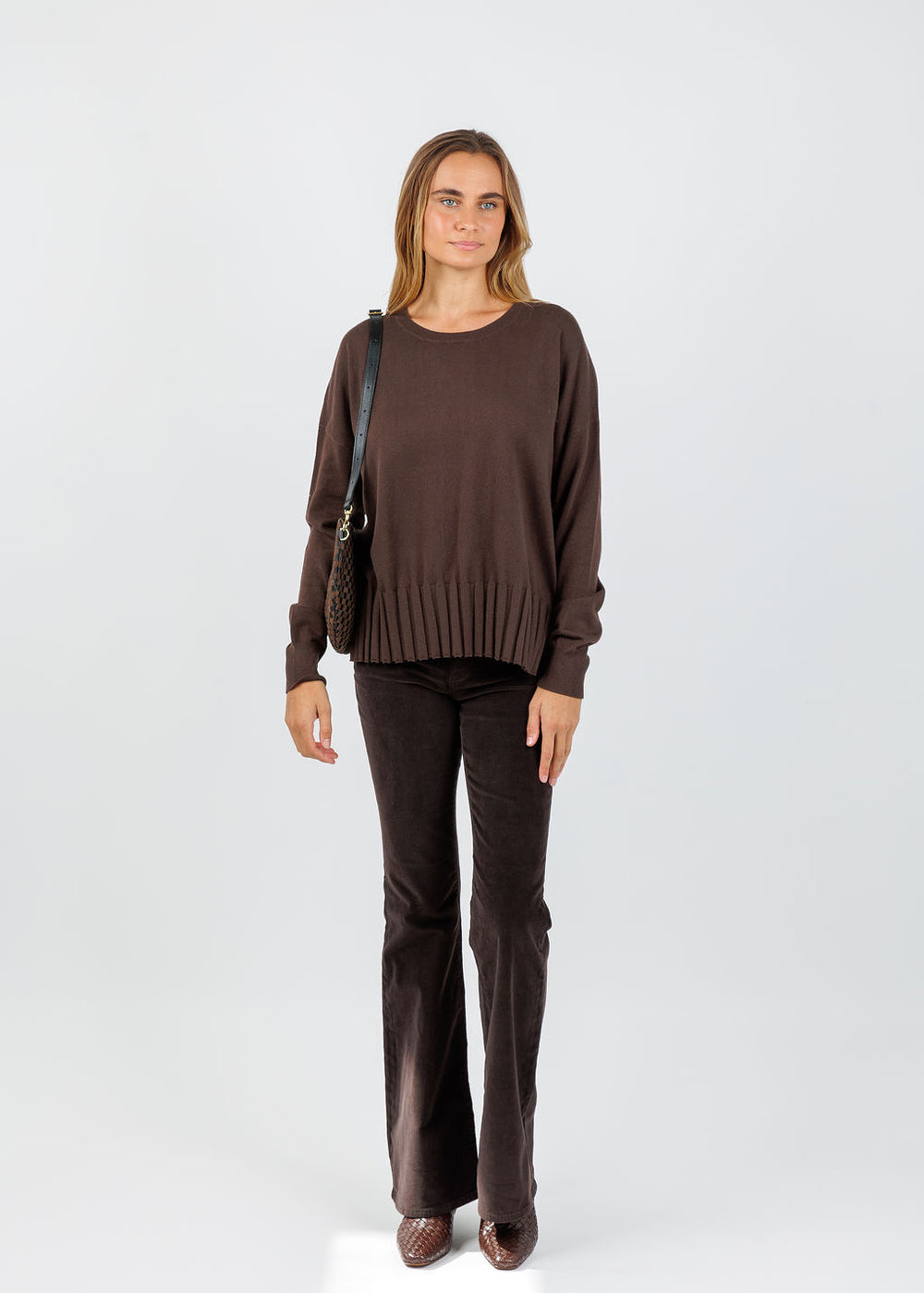 J Society Pleated Sweater in Chocolate available at Barbara Katz
