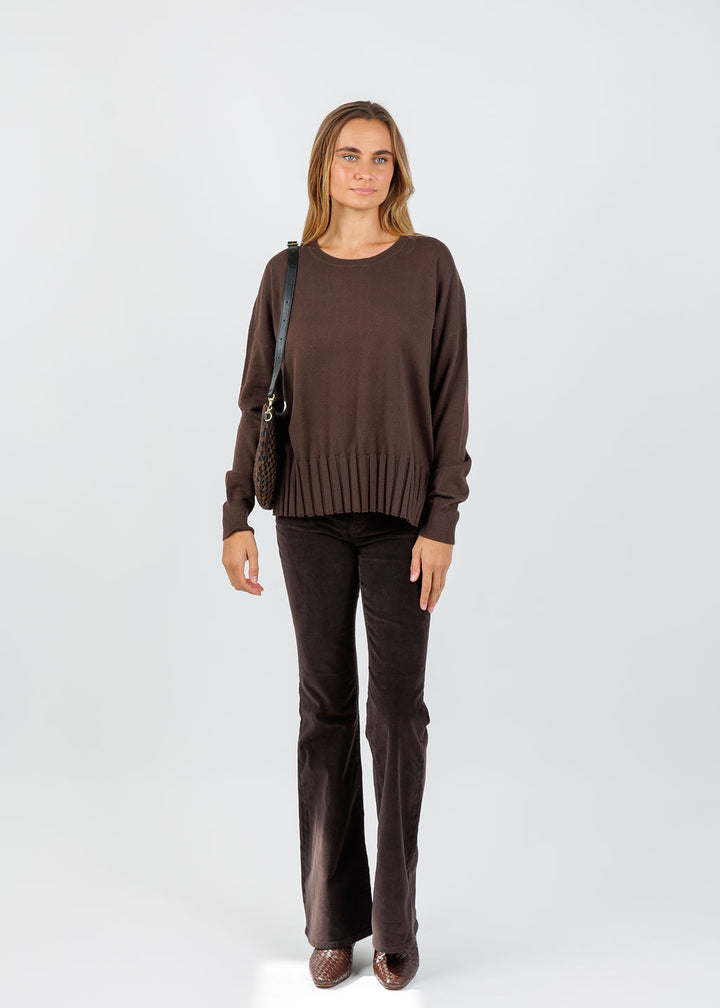 J Society Pleated Sweater in Chocolate available at Barbara Katz