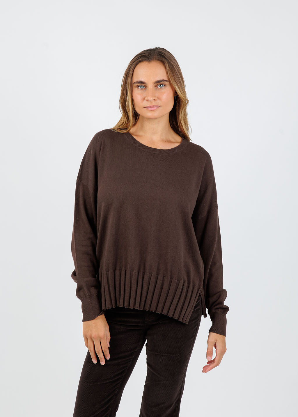 J Society Pleated Sweater in Chocolate available at Barbara Katz