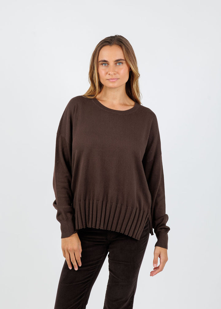 J Society Pleated Sweater in Chocolate available at Barbara Katz