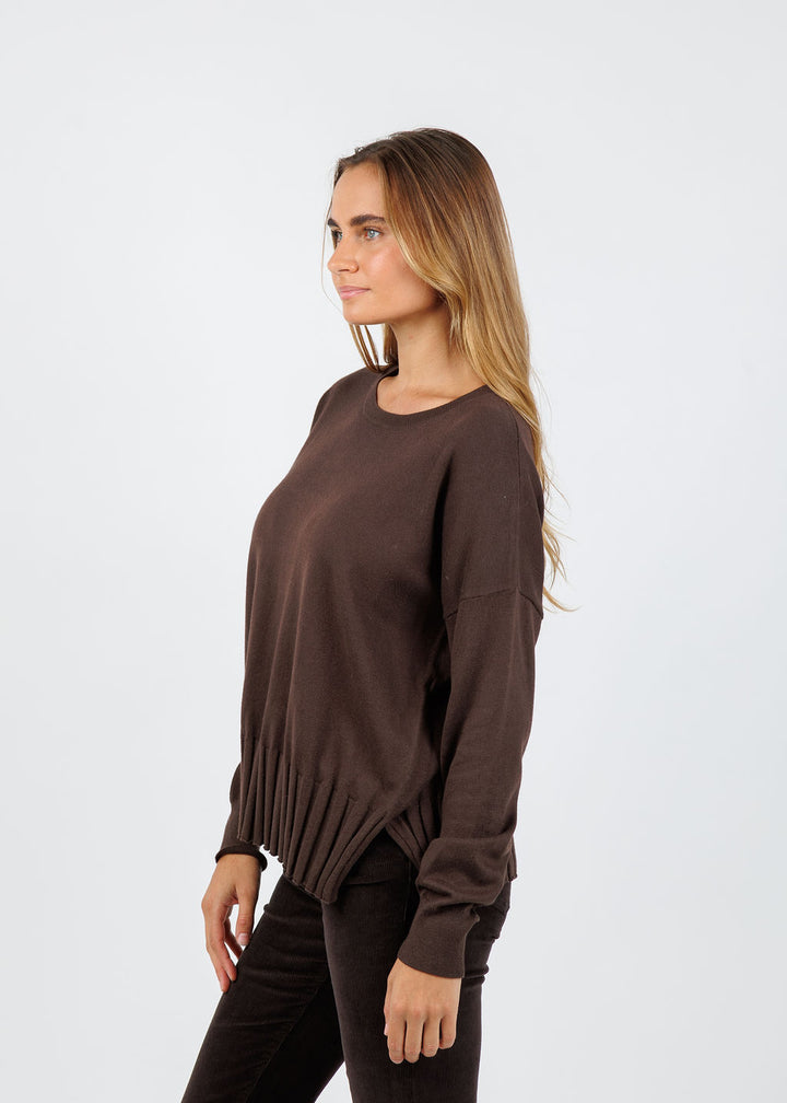 J Society Pleated Sweater in Chocolate available at Barbara Katz