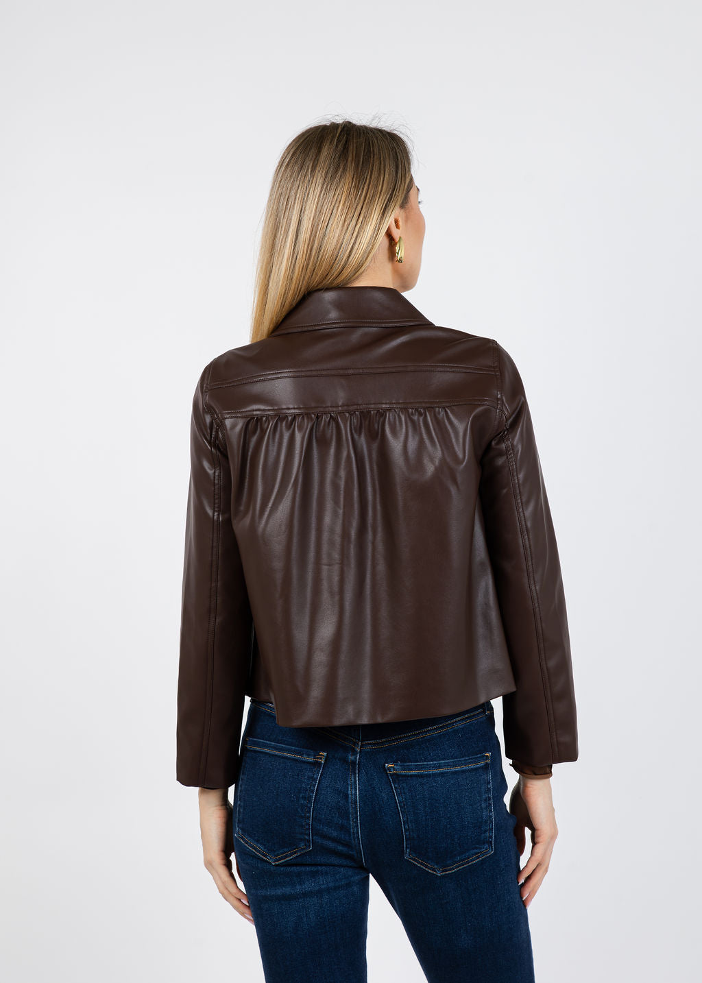 J Society Vegan Leather Collar Jacket in Chocolate available at Barbara Katz