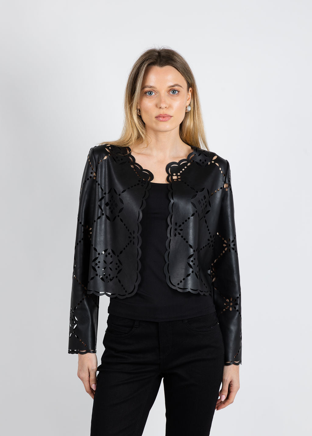 J Society Alanna Laser Cut Jacket in Black available at Barbara Katz