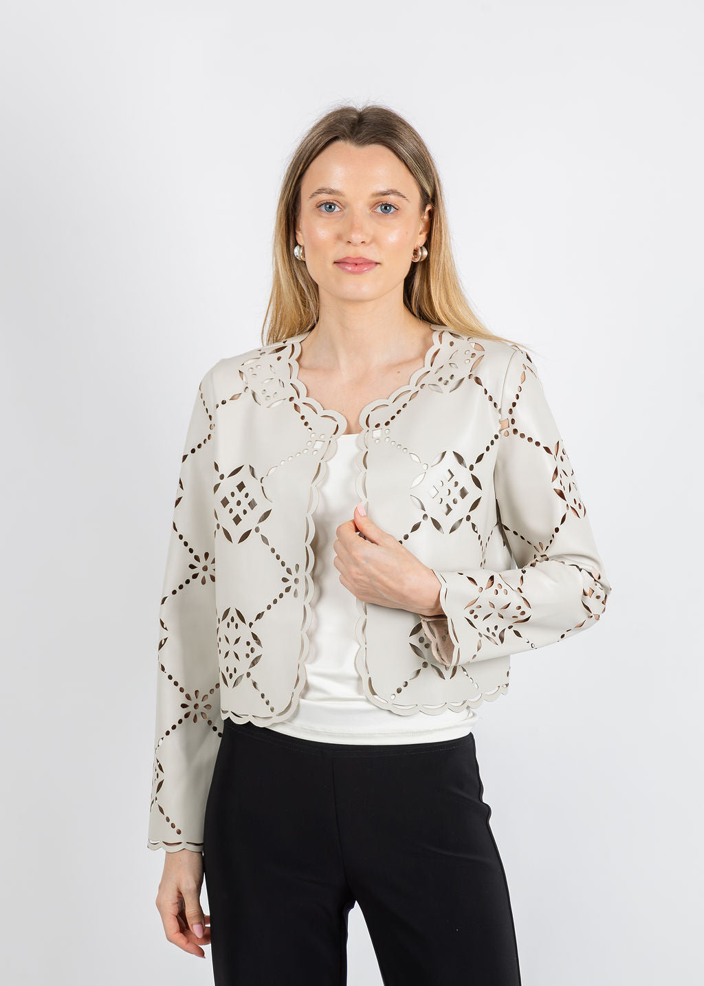J Society Alanna Laser Cut Jacket in Stone available at Barbara Katz
