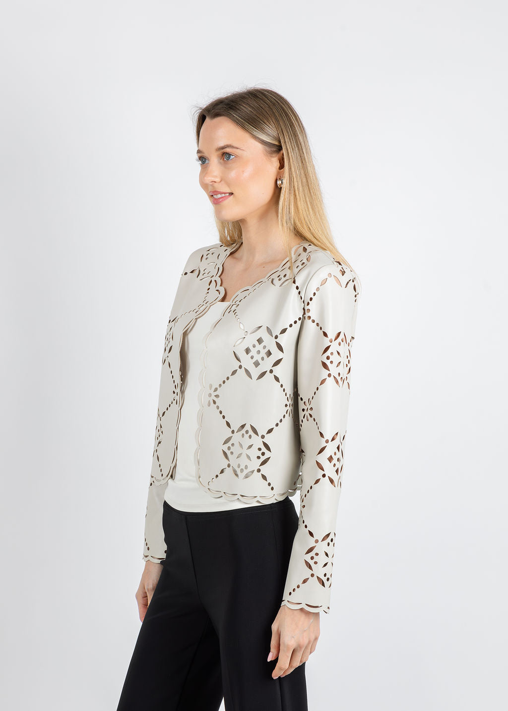 J Society Alanna Laser Cut Jacket in Stone available at Barbara Katz