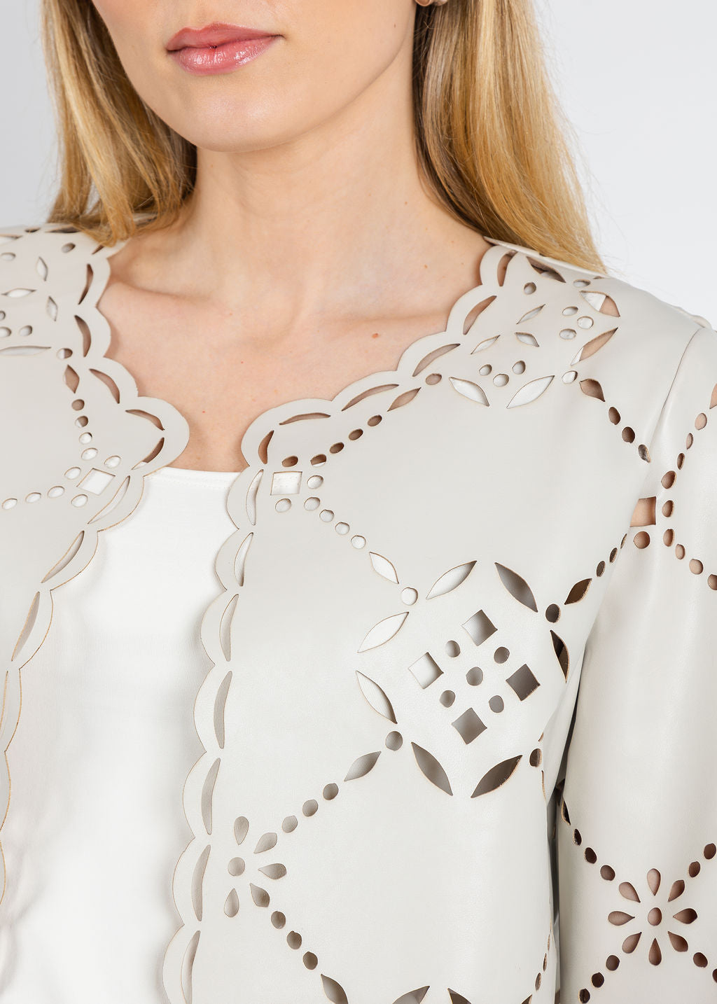J Society Alanna Laser Cut Jacket in Stone available at Barbara Katz
