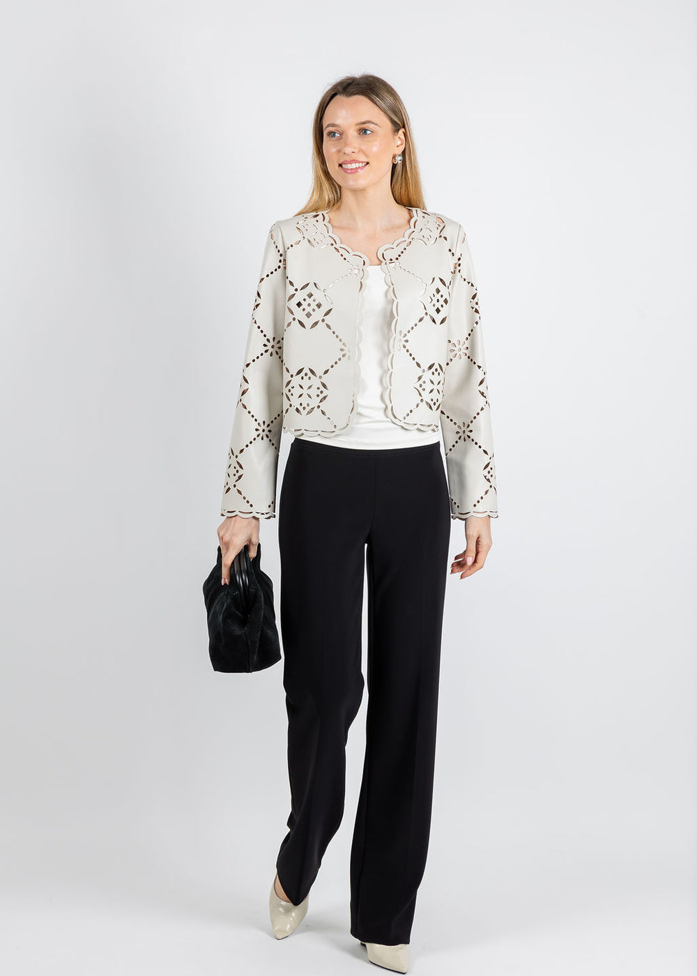 J Society Alanna Laser Cut Jacket in Stone available at Barbara Katz