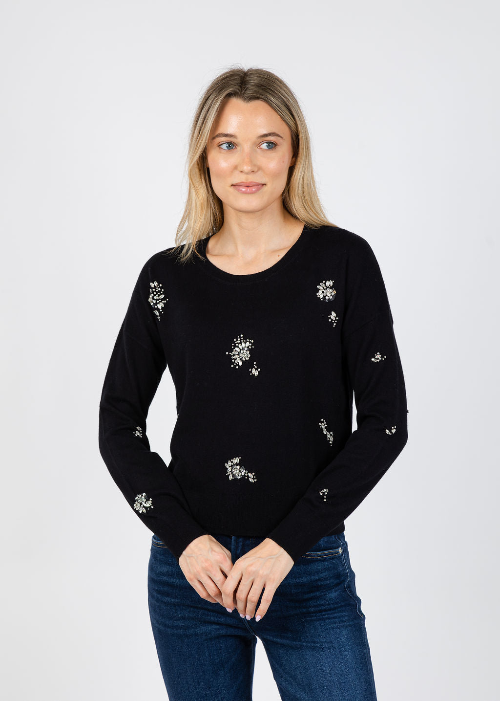J Society Ariana Brooch Crew Sweater in Black available at Barbara Katz