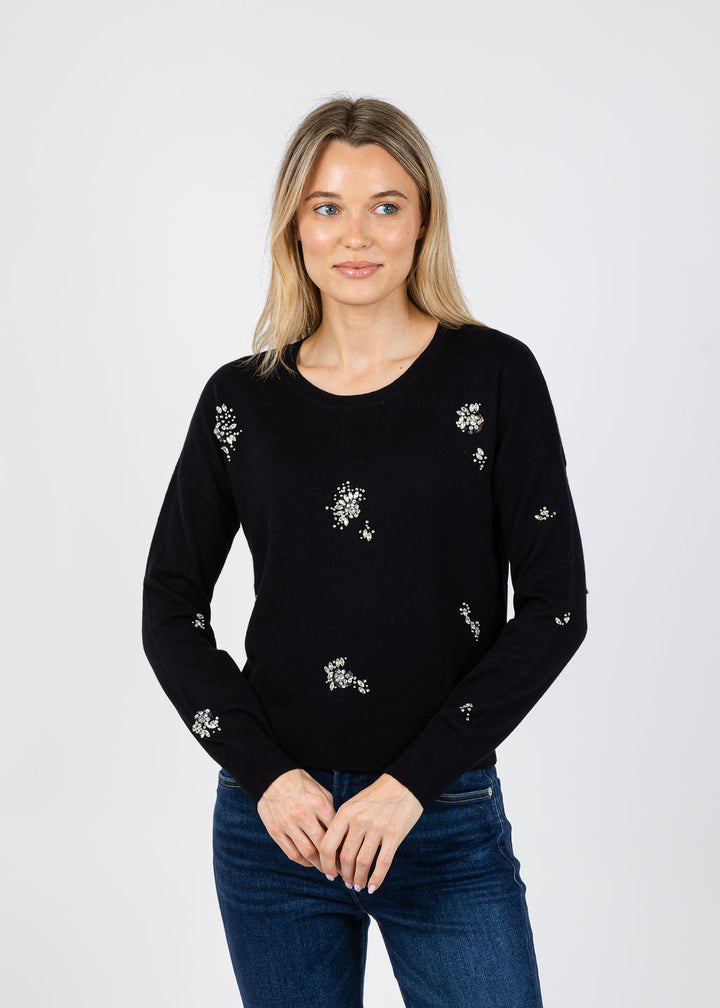 J Society Ariana Brooch Crew Sweater in Black available at Barbara Katz
