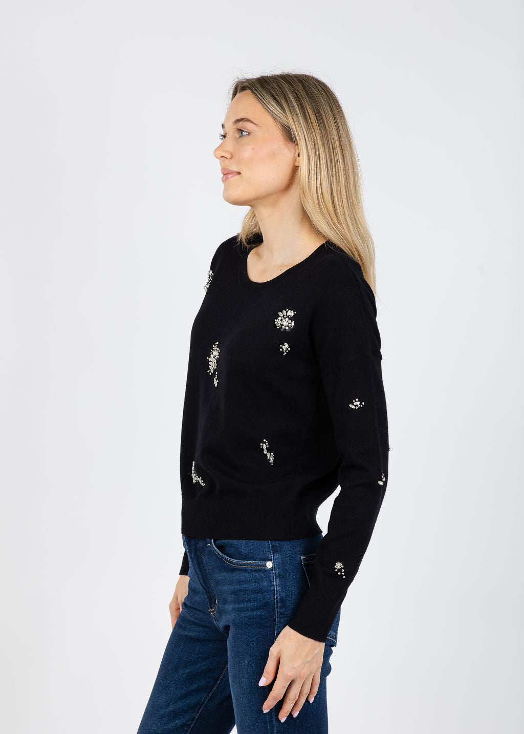 J Society Ariana Brooch Crew Sweater in Black available at Barbara Katz
