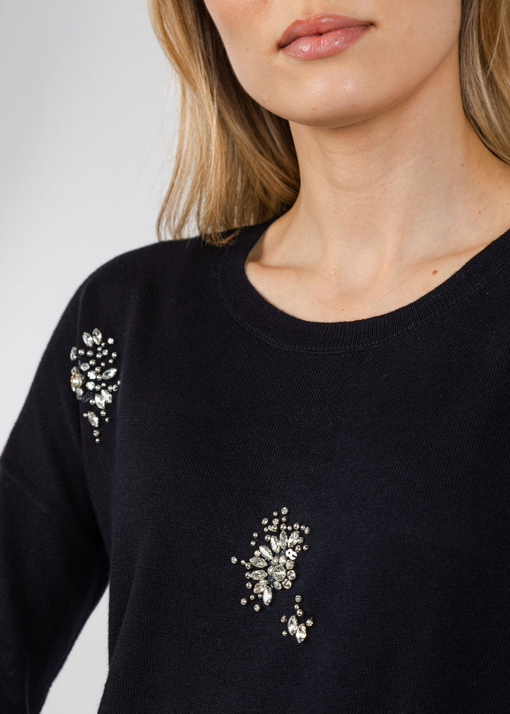 J Society Ariana Brooch Crew Sweater in Black available at Barbara Katz