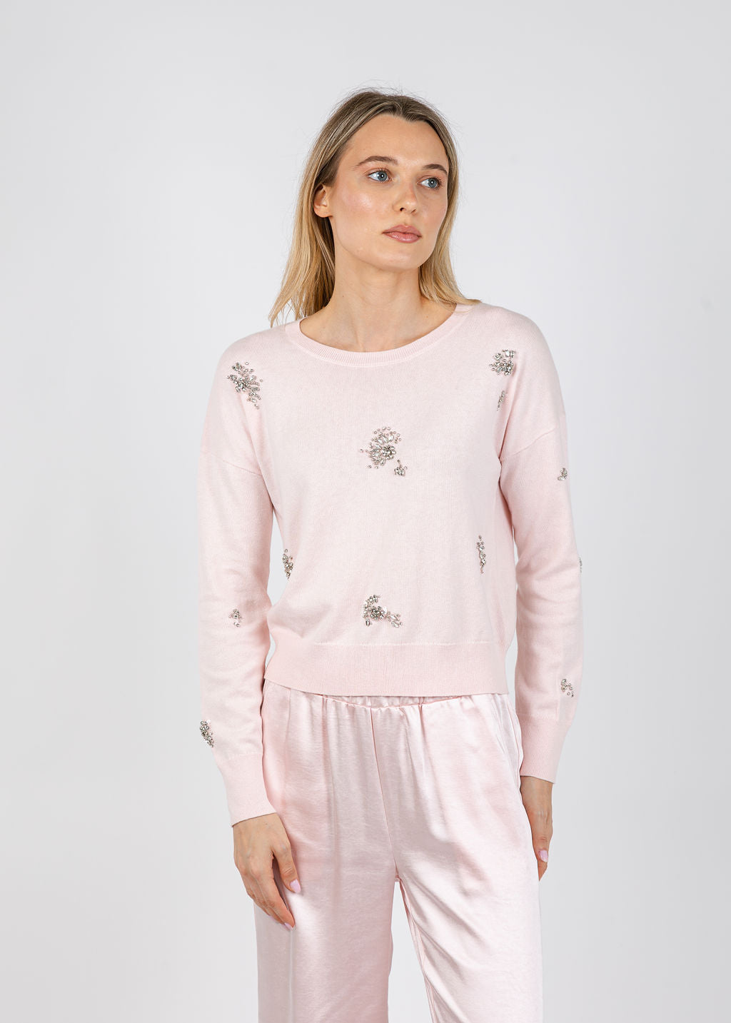 J Society Ariana Brooch Crew Sweater in Blush available at Barbara Katz