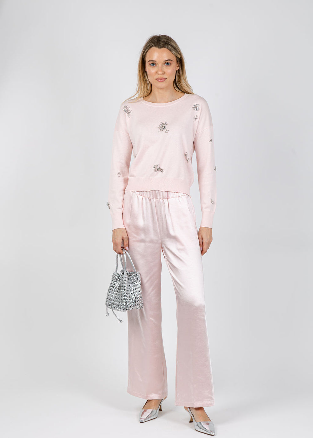 J Society Ariana Brooch Crew Sweater in Blush available at Barbara Katz
