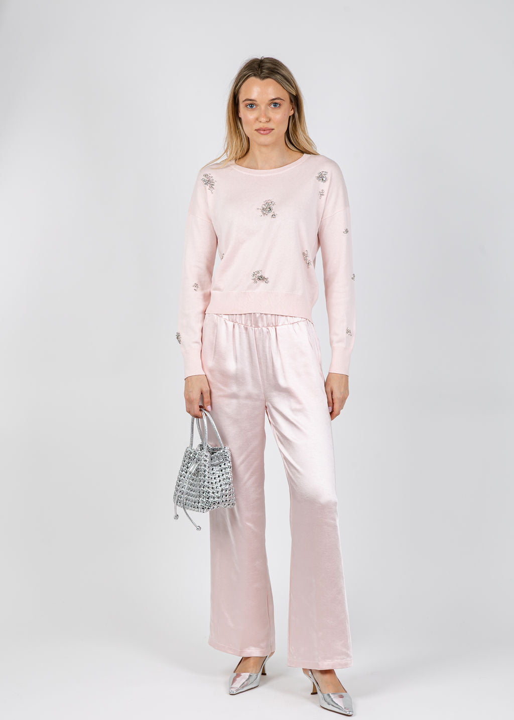 J Society Ariana Brooch Crew Sweater in Blush available at Barbara Katz