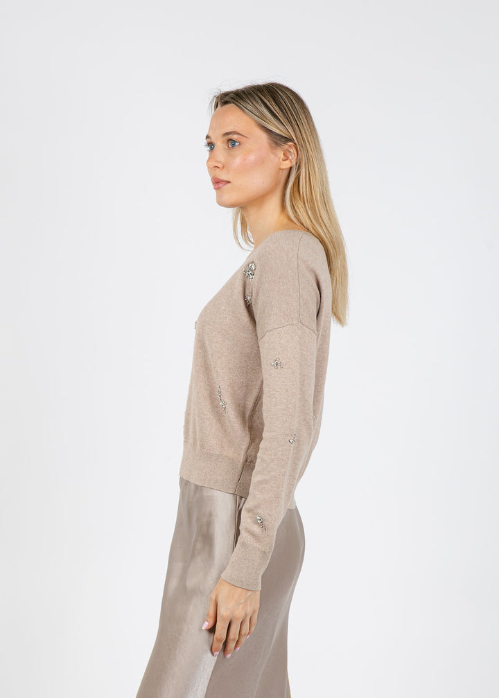 J Society Ariana Brooch Crew Sweater in Cappuccino available at Barbara Katz