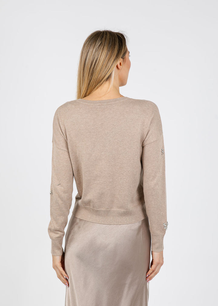 J Society Ariana Brooch Crew Sweater in Cappuccino available at Barbara Katz