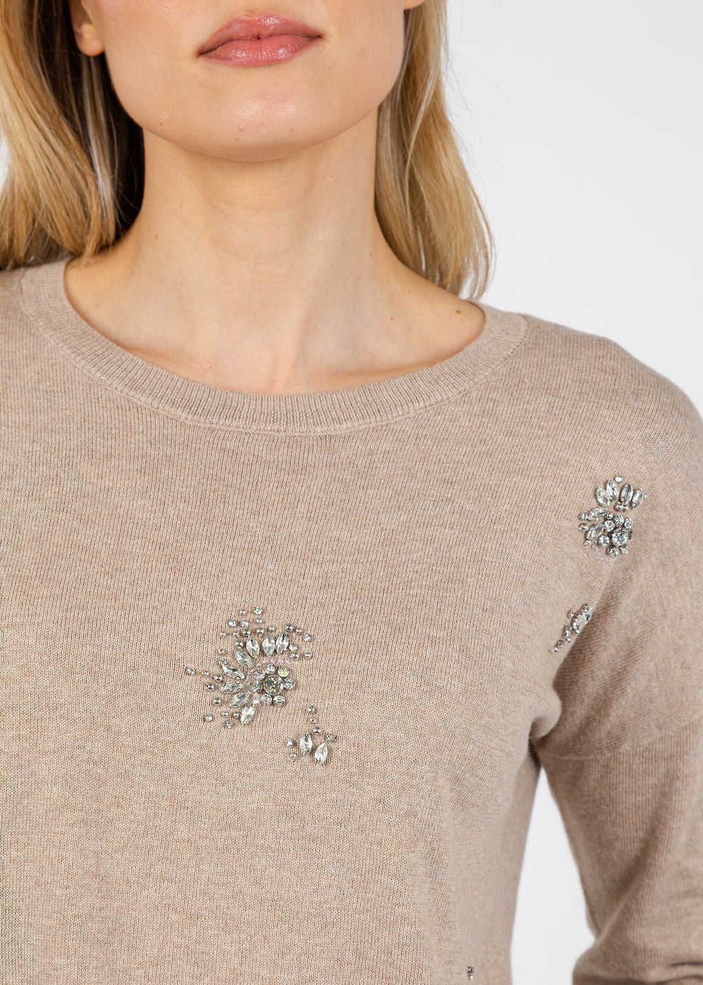 J Society Ariana Brooch Crew Sweater in Cappuccino available at Barbara Katz