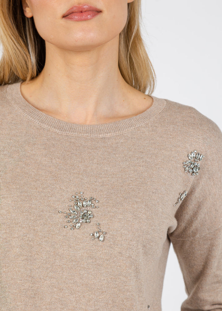 J Society Ariana Brooch Crew Sweater in Cappuccino available at Barbara Katz