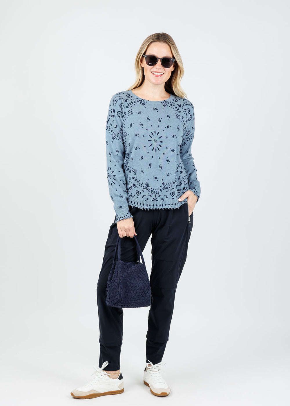 J Society Bandana Crew Sweater in Denim available at Barbara Katz