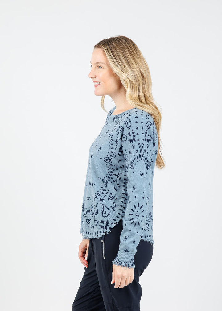 J Society Bandana Crew Sweater in Denim available at Barbara Katz