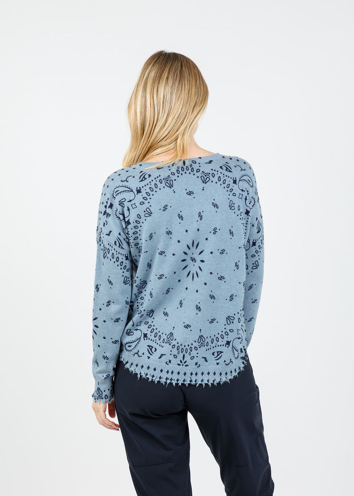 J Society Bandana Crew Sweater in Denim available at Barbara Katz
