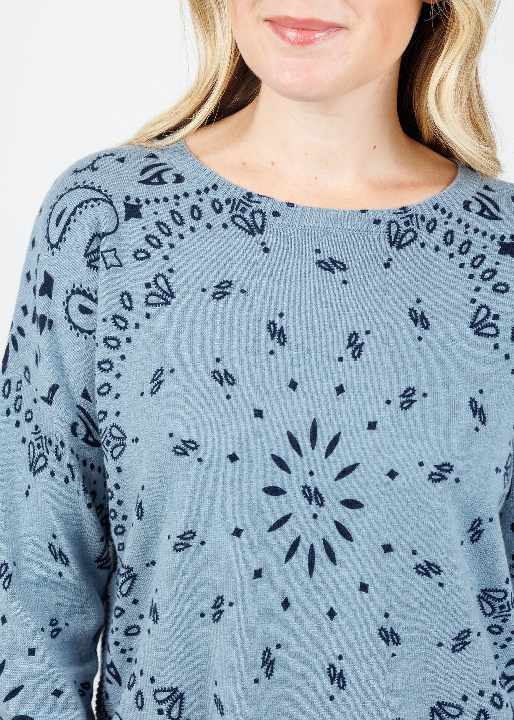 J Society Bandana Crew Sweater in Denim available at Barbara Katz