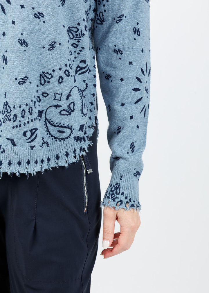 J Society Bandana Crew Sweater in Denim available at Barbara Katz