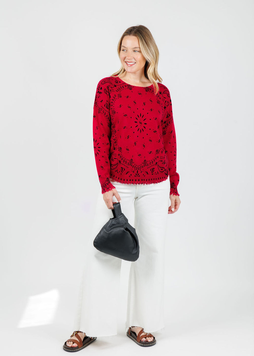 J Society Bandana Crew Sweater in Red available at Barbara Katz