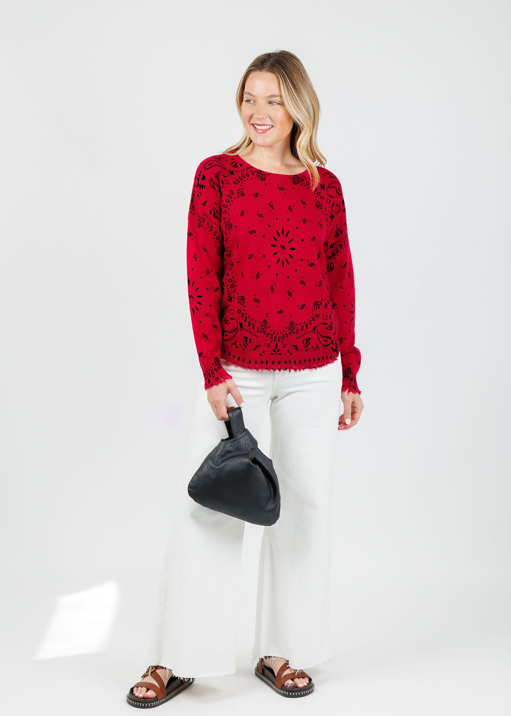 J Society Bandana Crew Sweater in Red available at Barbara Katz