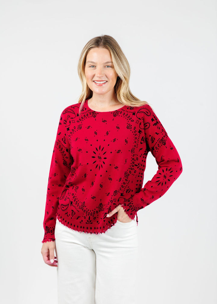 J Society Bandana Crew Sweater in Red available at Barbara Katz
