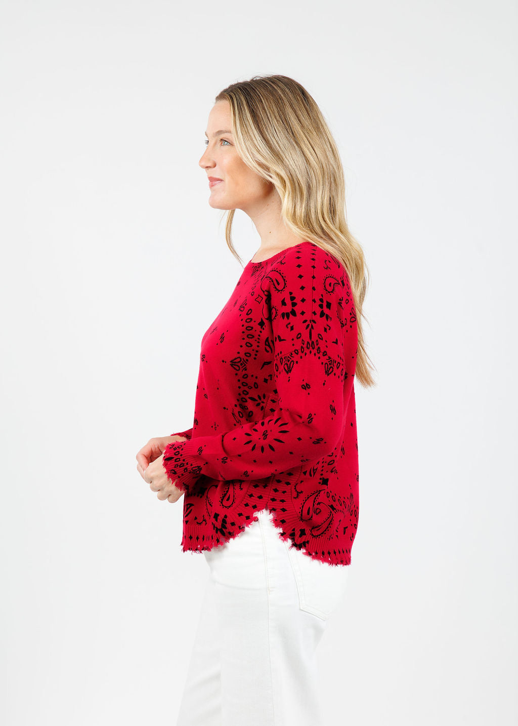 J Society Bandana Crew Sweater in Red available at Barbara Katz