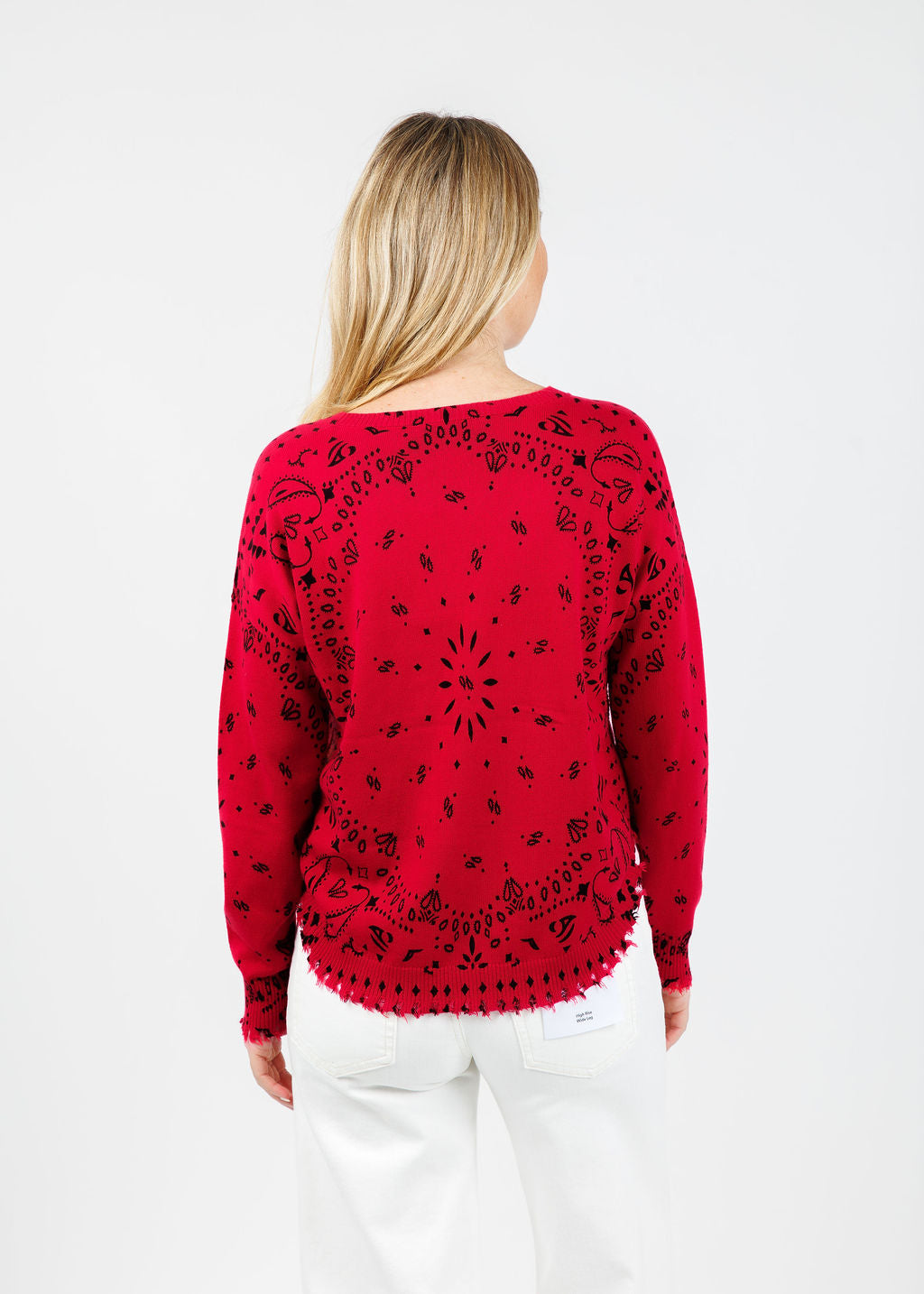 J Society Bandana Crew Sweater in Red available at Barbara Katz