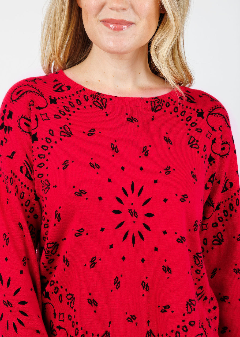 J Society Bandana Crew Sweater in Red available at Barbara Katz