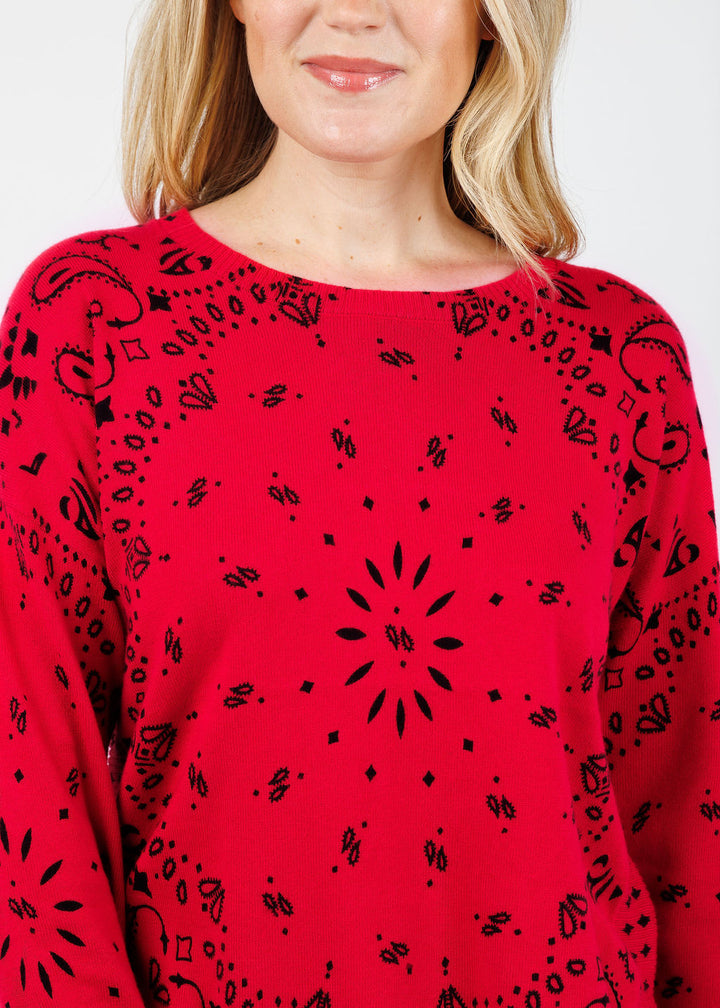 J Society Bandana Crew Sweater in Red available at Barbara Katz