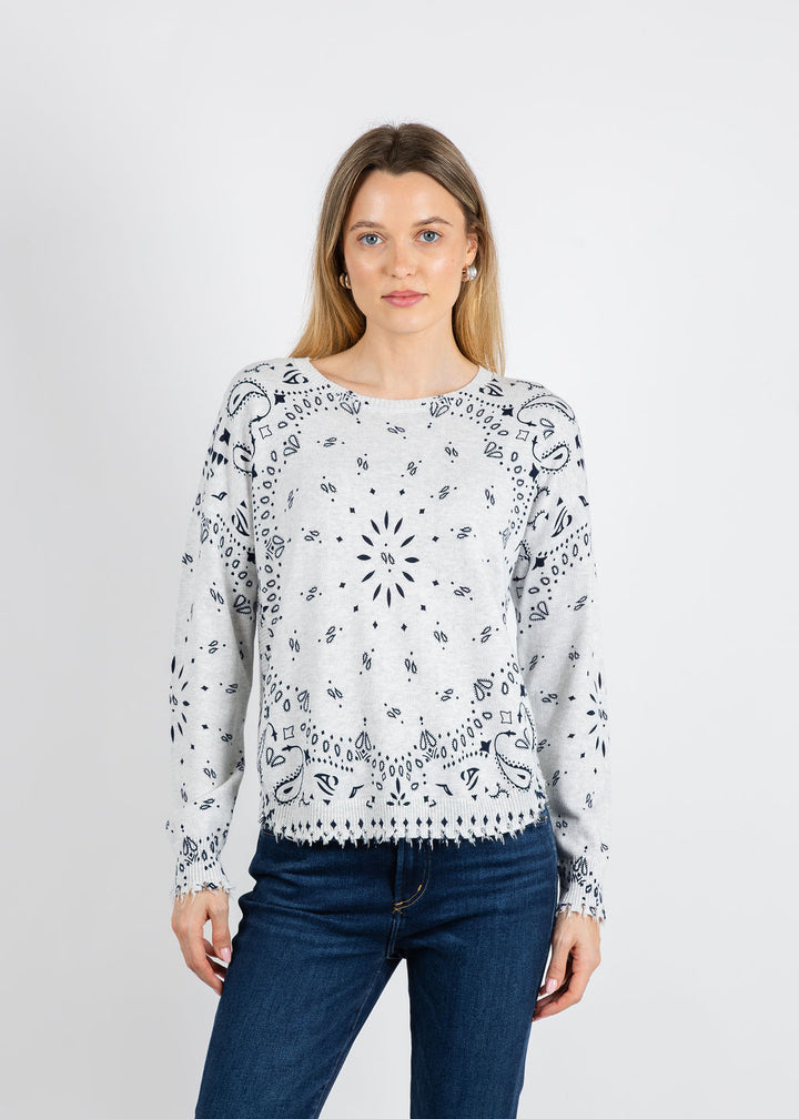 J Society Bandana Crew Sweater in Cloud available at Barbara Katz